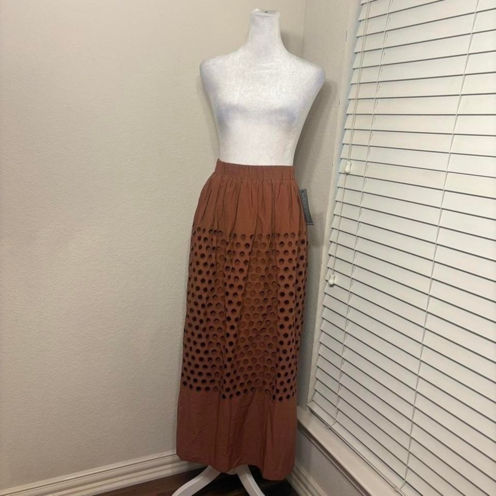 Lane Bryant 18/20 rust brown eyelet mesh cotton boho western maxi skirt NWT